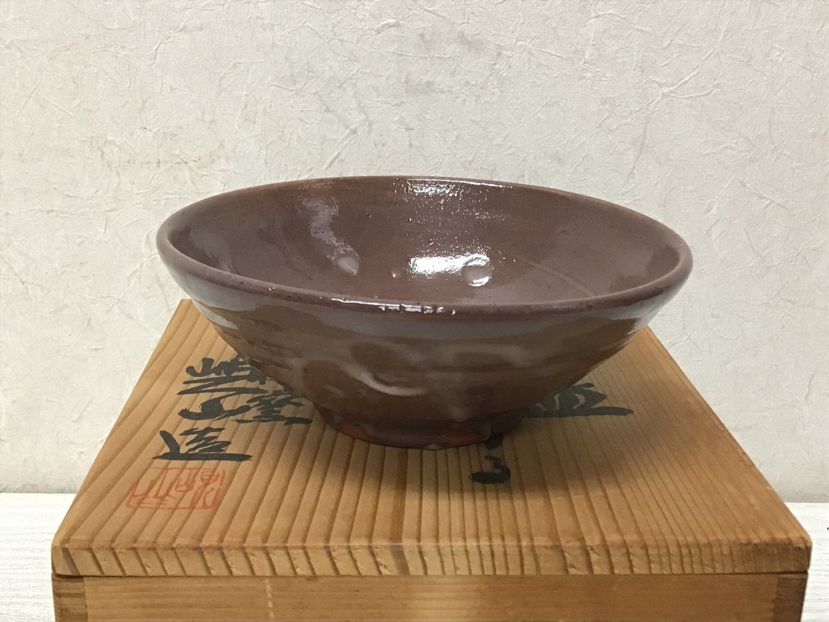 Y2844 CHAWAN Seto-ware signed box Japan tea ceremony bowl