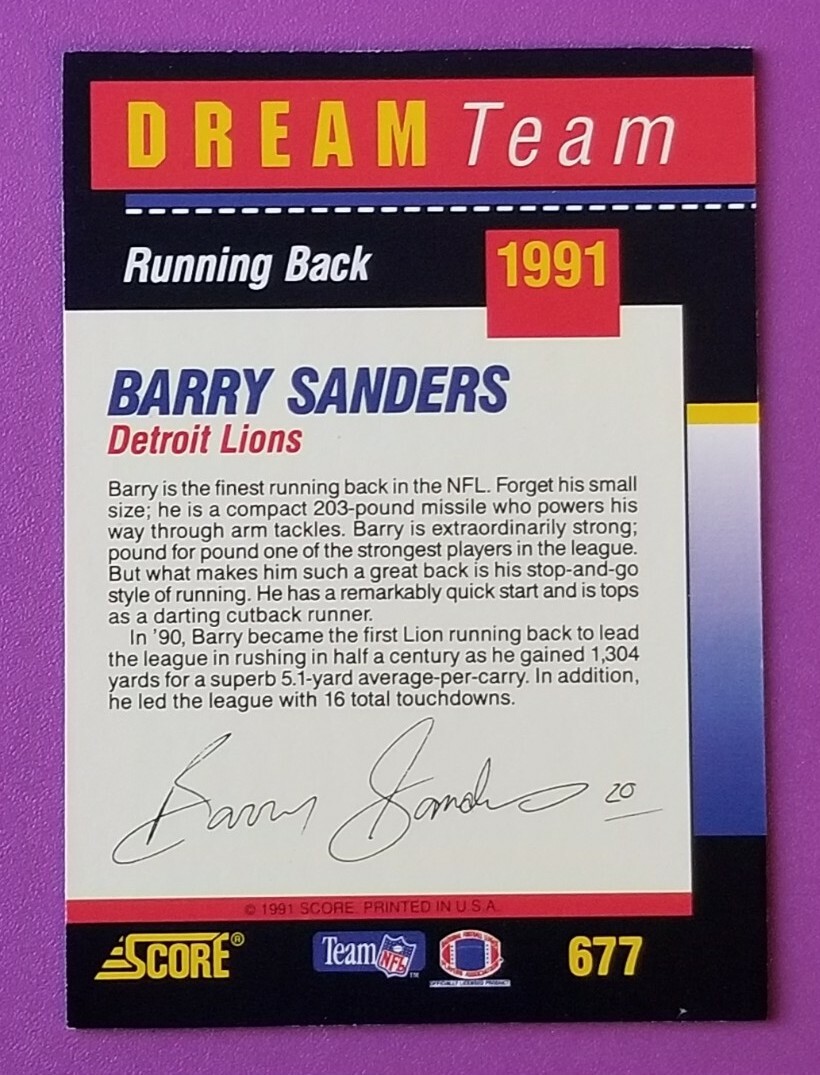 1991 Score Dream Team Barry Sanders #677 Detroit Lions Football
