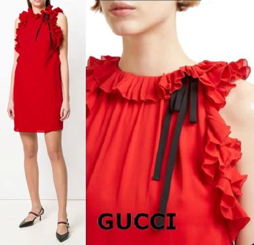 GUCCI Iconic Sleeveless Ruffle Party Style Dress in Red sz US 4-6