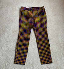 Old Navy Pixie Ankle Pants Women's 8 Gold and Blue Houndstooth Mid Rise Stretch