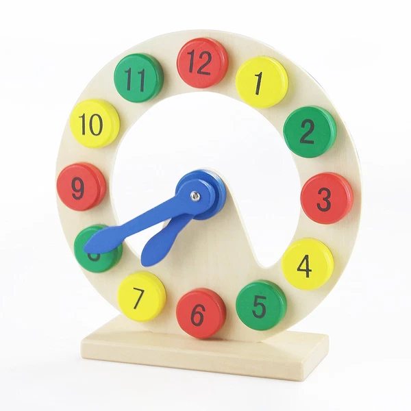 Natural Wood Clock Pre-Kindergarten Time Learning Toy, Toddlers / Homeschool