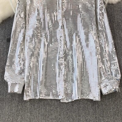 Lady Top Glitter Blouse Shirt Sequin Fancy Dress Party Casual Clubwear  Cocktail | eBay