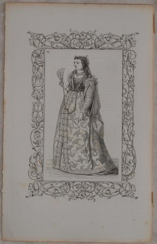 CESAR VECELLIO NOBLE BRIDE OUTSIDE HOME NOBLE ROME ANTIQUE ENGRAVING COSTUMES