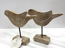 A&C Birds Set Of 2 Wood Wooden Carved NWT Boho Chich Beach Outdoors