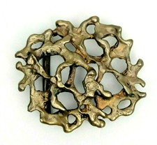 Brutalist Belt Buckle Brass Hippie Abstract Tooled Belt Boho Vintage