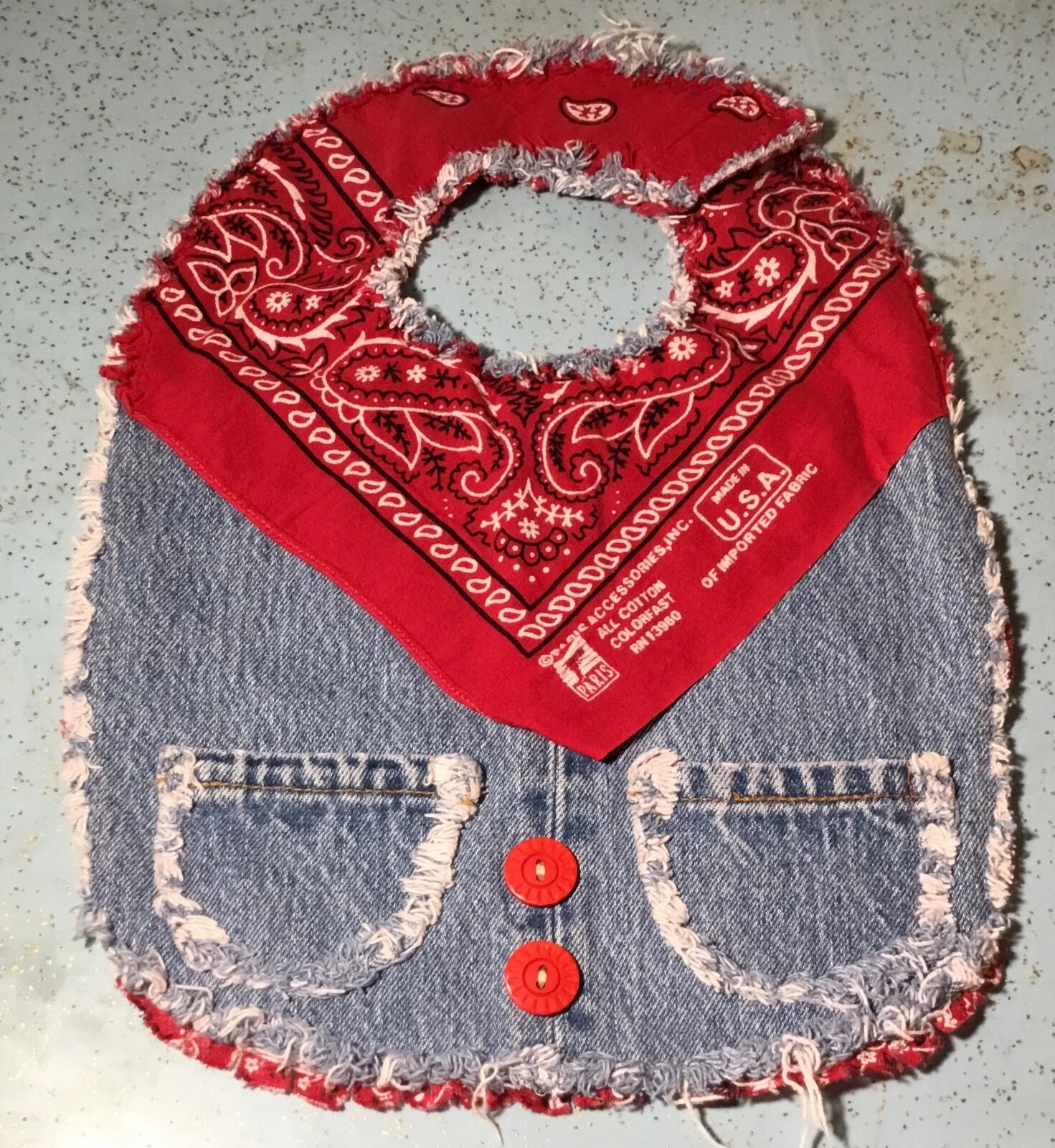 VTG BUCKAROO BIBS RED BANDANA & BLUE JEANS BIB 14" Long 10-1/2" Wide 3-1/4 Neck