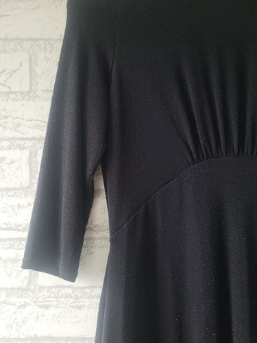 New Look Sparkle Black High Waist 3/4 Sleeve Stretch Flared Short Dress UK 12 - Picture 3 of 9