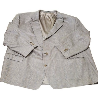 PalmBeach Sport Coat Mens 64 Beige Silk Wool Plaid Two Button Blazer