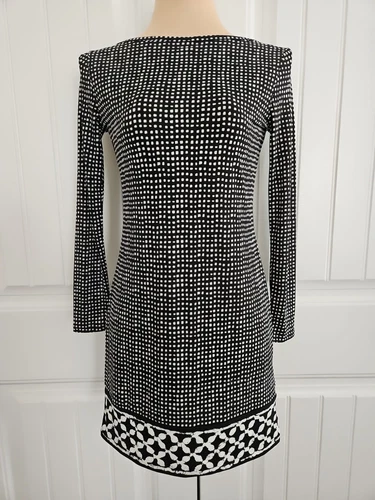 Abito tubino MICHAEL KORS nero bianco manica lunga carriera business taglia P classico