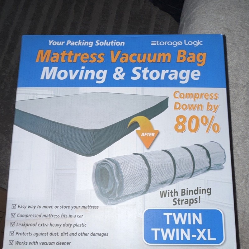 Storage Logic Mattress Vacuum Bag w/ Binding Straps, 80% Compress Twin/Twin-XL