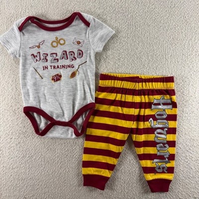 Harry Potter Bodysuit Pants Set Kid 3-6M Grey Burgundy Baby Shower Gift Hogwarts