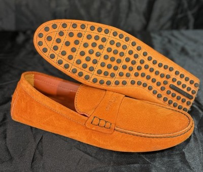 Louis Vuitton オレンジ ローファー Men's Louis Vuitton Orange Hockenheim Suede Driving Moccasins