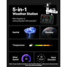 5-in-1 Wireless Weather Station, 7.5-Inch VA Display, Solar Powered Outdoor Sens