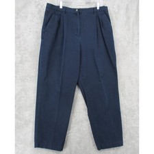 Ralph Lauren LRL Pants Womens 18W Chino Pleated Pockets Casual Classic Navy Blue