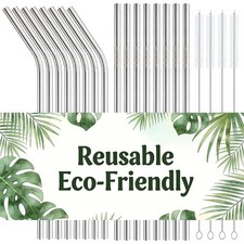 16-Pack Stainless Steel Straw,Reusable Straws 8 Straight 8 8.5'', Silver