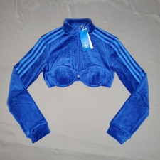 Adidas Jeremy Scott Jacket Womens Small Blue JS Track Top Velour Cropped H50965