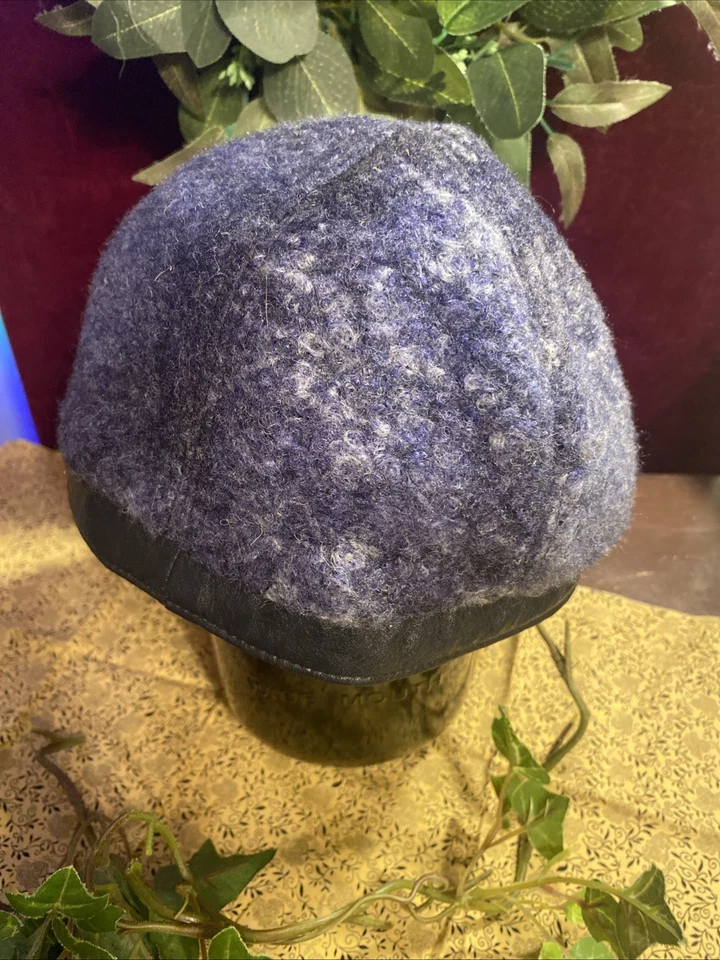 Gorra de Newsboy Giovanni New York Vintage Borde de Cuero Azul/Negro - ¡Excelente Estado! Foto 4 de 4