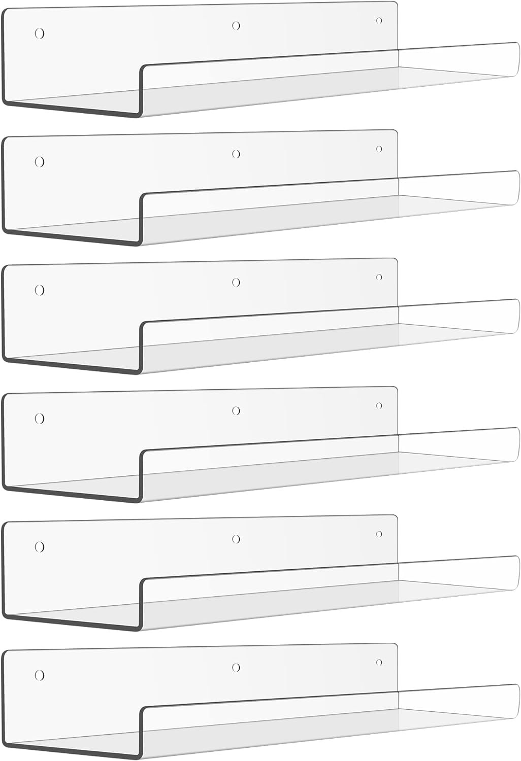 Upsimples 6 Pack Acrylic Shelves for Wall Storage, 15" X 4“ Floating Bookshelves