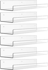 Upsimples 6 Pack Acrylic Shelves for Wall Storage, 15" X 4  Floating Bookshelves