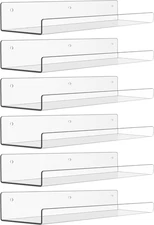 Upsimples 6 Pack Acrylic Shelves for Wall Storage, 15" X 4“ Floating Bookshelves