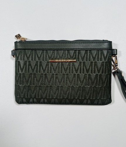 Marco M Backpack Womens Olive Green Monogram Faux Leather Wristlet Set Purse - Picture 9 of 12