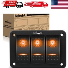 3 Gang Waterproof Rocker Switch Panel with Orange LED Light for 12V/24V Vehicles