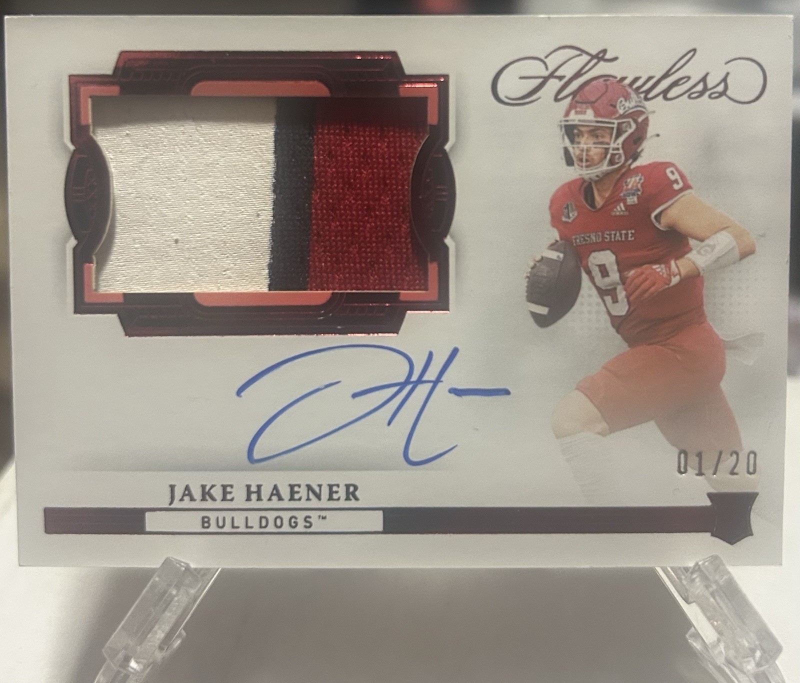 Jake Haener Panini Flawless Collegiate Flawless Rookie Patch Autograph Horizontal #RPAHJAH Base