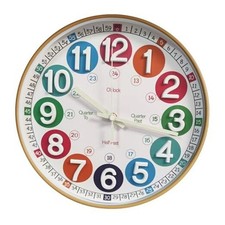 Wall Clocks,Learning Time Clock,12 Inch 3D Numbers 3d Wood Color Luminous