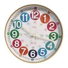 Wall Clocks,Learning Time Clock,12 Inch 3D Numbers 3d Wood Color Luminous