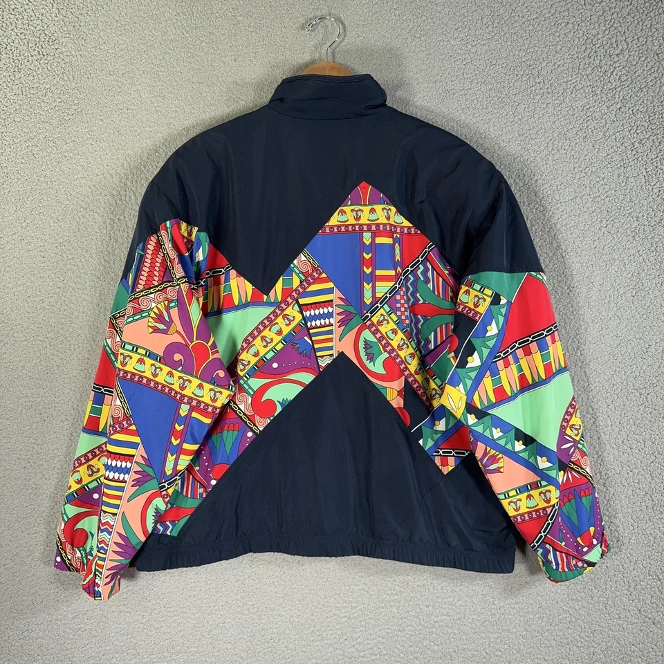 Vintage 90s Head Track Jacket Windbreaker Mens XL Neon Geometric Print Retro - Image 4 of 4