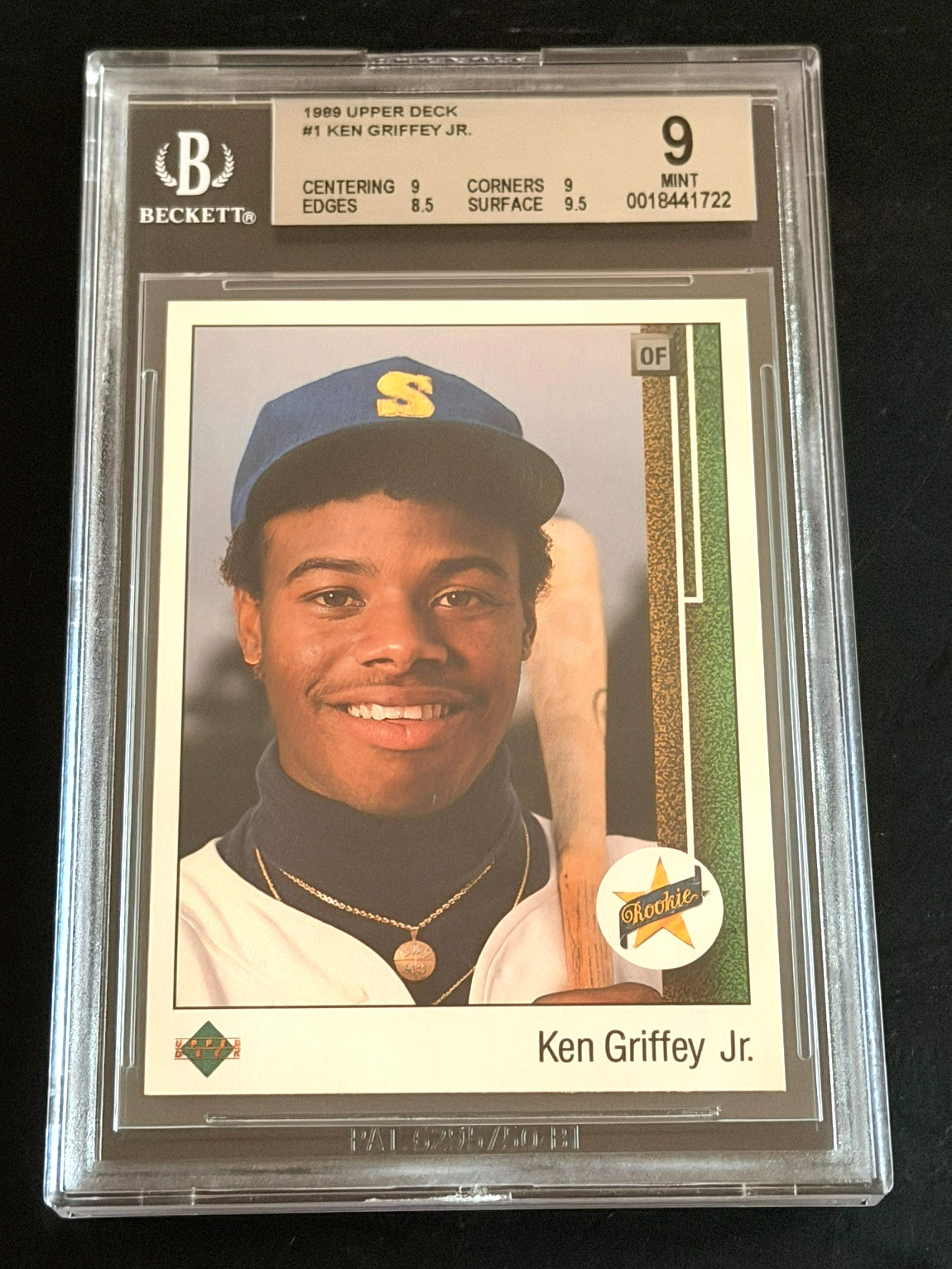 1989 UPPER DECK #1 KEN GRIFFEY JR. BGS 9 W/9.5 ROOKIE RC 630 HOME RUNS HALL OF F