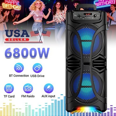 Dual 8'' Portable Bluetooth Speaker Loud Heavy Bass Sound System Party Speaker