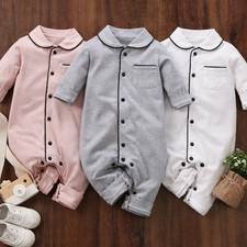 Soft Cotton Baby Pajamas - Long Sleeve Snap Button Closure