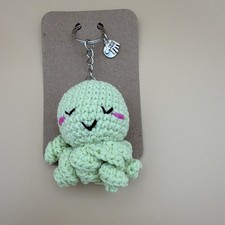 Handmade Crochet Octopus Key Chain Charm, Green  Pink, Yarn/Metal