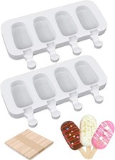 Popsicle Molds Set of 2, Ice Pop Molds Silicone 4 Cavities Ice Cream Oval Cake