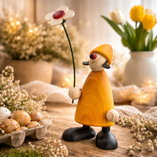 Björn Köhler Erzgebirge Gratulantin Susi XXL Holzfigur gelb 23cm OVP Deko