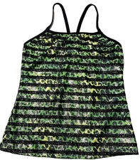 Motionwear Dance Top Camisole Cami Sequin Animal Print Green Black New Women L
