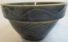 ANTIQUE McCOY POTTERY BOWL~BLUE GLAZE & EMBOSSED WINDMILL/ FARM PATTERN~C 1930's