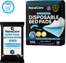 30Pc Non-Slip Bed Pads 60×90 Cm + 15 Body Wipes, Highly Absorbent Disposable Wat