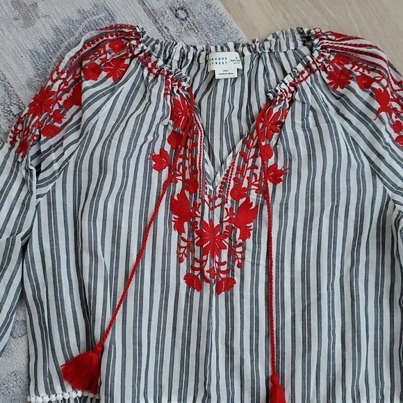 Camisa Top Campesina Kate Spade Broome Street Rayas Bordada Talla L Foto 3 de 4