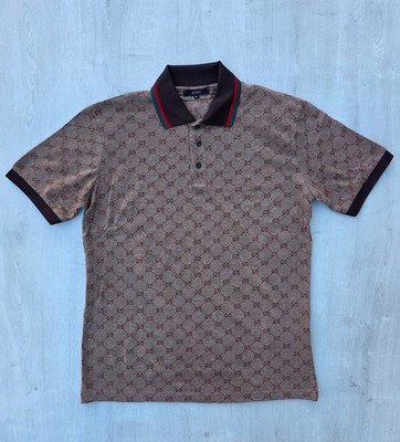 GUCCI Polo Brown  M Short Sleeve Cotton Men's Polo Shirt Pre-owned