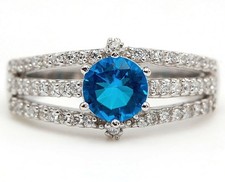 2CT Blue Topaz  White Topaz 925 Solid Sterling Silver Ring Jewelry Sz 7 IB2-1