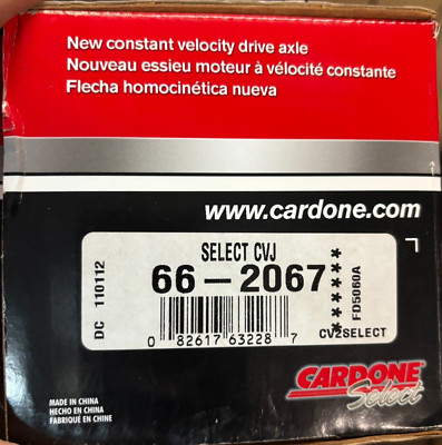 CARDONE 66-2067 SELECT CVJ, CV COMPLETE AXLE-SHAFT ASSEMBLY 662067  