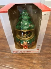 Mr. Christmas Hand Painted Porcelain Tree Hinged Music Box Spinning Train  2002