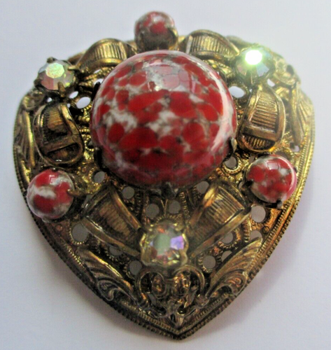 Broche Vintage Nœud En Or Avec Pierre De Jade Naturelle - Bijou Ancien État Impeccable