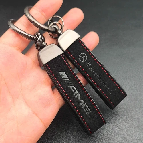 Mercedes-Benz Keyring Leather Anthracite L AMG Logo Keychain Ring - Picture 3 of 11