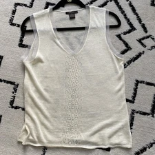 Women’s Sz. Xl Ivory Cream Beaded Sleeveless Fine Knit Top Sweater Vest