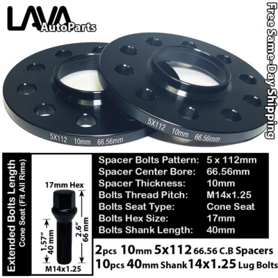 #ad 2PC 10MM THICK 5X112 66.56MM C.B WHEEL SPACER10 14X1.25 BOLT FIT BMW MINI MODEL $57.41