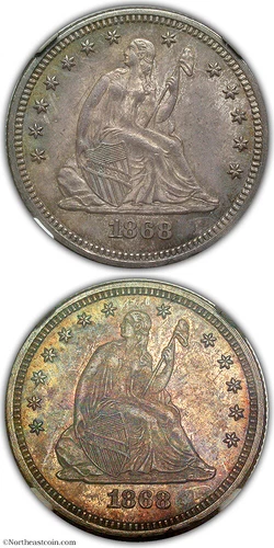 1868 Liberty Seated Quarter NGC MS63