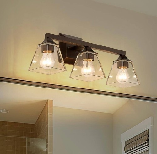 Industrial 22 in. 3-Light Oil Rubbed Bronze Vanity Light Over Mirror with Clear - Picture 3 of 5